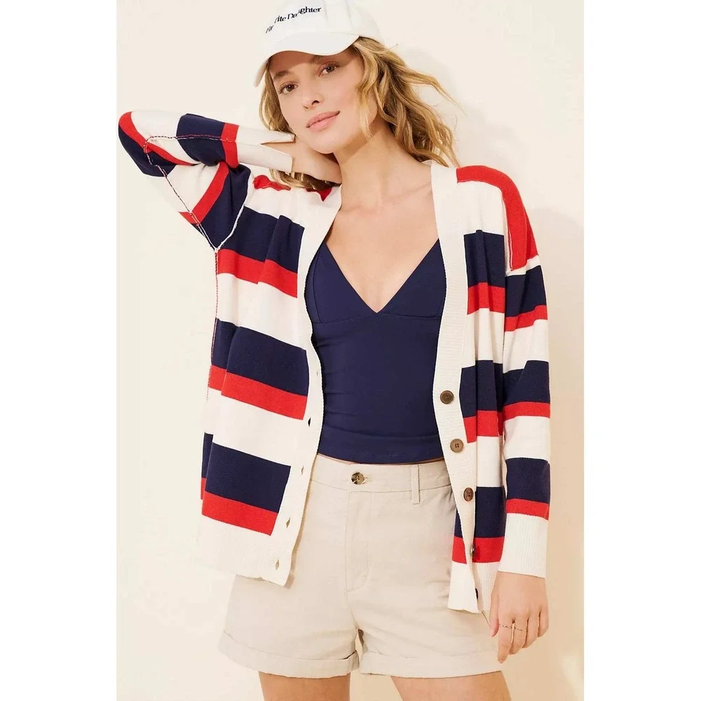 Free People Red White Blue Cardigan Size Medium League‎ Of Her Own - Picture 3 of 3